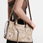 Le City Small Leather Tote Bag in Nude Beige- Balenciaga