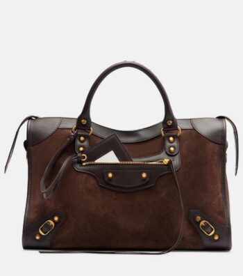 Le City Medium Leather-Trimmed Suede Tote Bag - Balenciaga