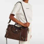 Le City Medium Leather-Trimmed Suede Tote Bag – Balenciaga