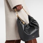 Loewe Squeeze Small Black Leather Shoulder Bag with Gold Chain Strap