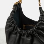 Loewe Squeeze Small Black Leather Shoulder Bag with Gold Chain Strap
