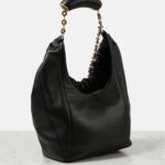 Loewe Squeeze Medium Black Leather Shoulder Bag with Gold Hardware