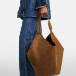 Khaite Lotus Medium Designer Suede Tote Bag – Mud Brown