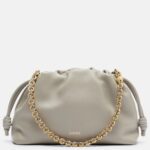 Loewe Flamenco Medium Shell Grey Leather Shoulder Bag with Gold Hardware