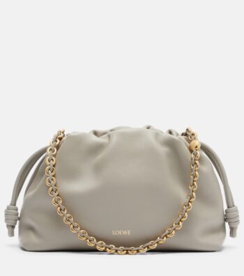 Loewe Flamenco Medium Shell Grey Leather Shoulder Bag with Gold Hardware