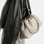 Loewe Flamenco Medium Shell Grey Leather Shoulder Bag with Gold Hardware