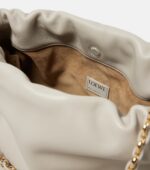 Loewe Flamenco Medium Shell Grey Leather Shoulder Bag with Gold Hardware