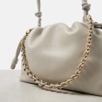 Loewe Flamenco Medium Shell Grey Leather Shoulder Bag with Gold Hardware