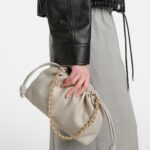 Loewe Flamenco Medium Shell Grey Leather Shoulder Bag with Gold Hardware