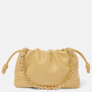 Loewe Flamenco Medium Leather Clutch – Dark Butter Yellow with Gold Chain Strap