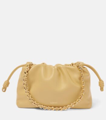 Loewe Flamenco Medium Leather Clutch – Dark Butter Yellow with Gold Chain Strap