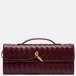 Andiamo Intrecciato Leather Clutch in Burgundy - Bottega Veneta