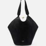 Khaite Lotus Small Luxe Suede Tote Bag – Ivory Glow Black