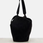 Khaite Lotus Small Luxe Suede Tote Bag – Ivory Glow Black