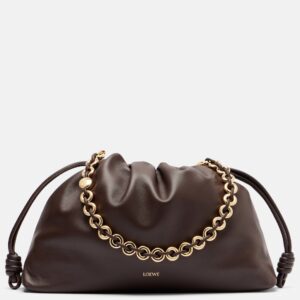 Loewe Flamenco Large Dark Brownie Leather Shoulder Bag with Gold Hardware