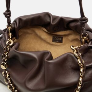 Loewe Flamenco Large Dark Brownie Leather Shoulder Bag with Gold Hardware