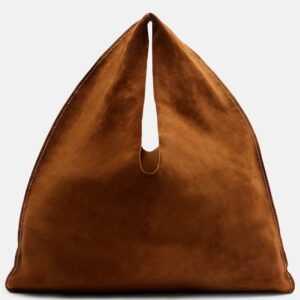 The Row Bindle Small Triangle Suede Tote Bag – Bistre/Ecru