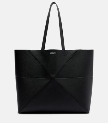 Loewe Puzzle Fold Large Black Leather Tote Bag