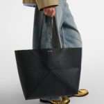 Loewe Puzzle Fold Large Black Leather Tote Bag