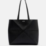 Loewe Puzzle Fold Medium Black Leather Tote with Ivory Glow