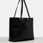 Loewe Puzzle Fold Medium Black Leather Tote with Ivory Glow