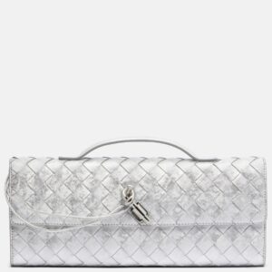 Andiamo Intrecciato Metallic Leather Clutch Silver – Bottega Veneta