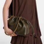 Loewe Flamenco Medium Dark Khaki Leather Clutch with Gold Hardware