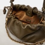 Loewe Flamenco Medium Dark Khaki Leather Clutch with Gold Hardware