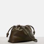 Loewe Flamenco Medium Dark Khaki Leather Clutch with Gold Hardware