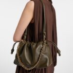 Loewe Flamenco Medium Dark Khaki Leather Clutch with Gold Hardware