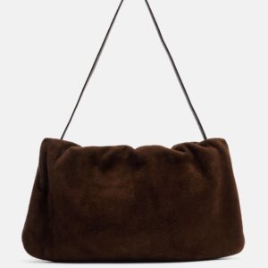 The Row Bourse Medium Elegant Suede Shoulder Bag - Mocha Brown