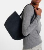 The Row Park Edge Medium Elegant Suede Tote – Blue Navy