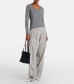 The Row Park Edge Medium Elegant Suede Tote – Blue Navy