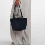 The Row Park Edge Medium Elegant Suede Tote – Blue Navy