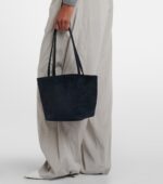 The Row Park Edge Medium Elegant Suede Tote – Blue Navy