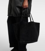 The Row Park Three Edge Suede Tote – Black Ans