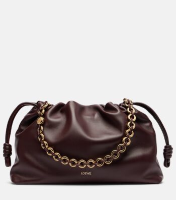 Loewe Flamenco Large Dark Burgundy Leather Shoulder Bag with Gold Hardware