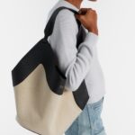 Khaite Lotus Medium Canvas Tote Bag with Leather Trim – Black/Natural