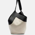 Khaite Lotus Medium Canvas Tote Bag with Leather Trim – Black/Natural