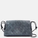 Notturno Intrecciato Suede Crossbody Bag in Grey - Bottega Veneta