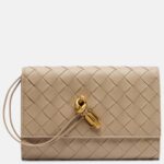 Andiamo Leather Pouch with Strap in Beige - Bottega Veneta