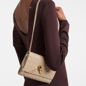 Andiamo Leather Pouch with Strap in Beige - Bottega Veneta