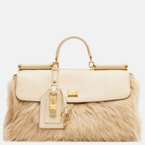 Dolce & Gabbana Sicily Premium Large Leather & Shearling Top-Handle Bag