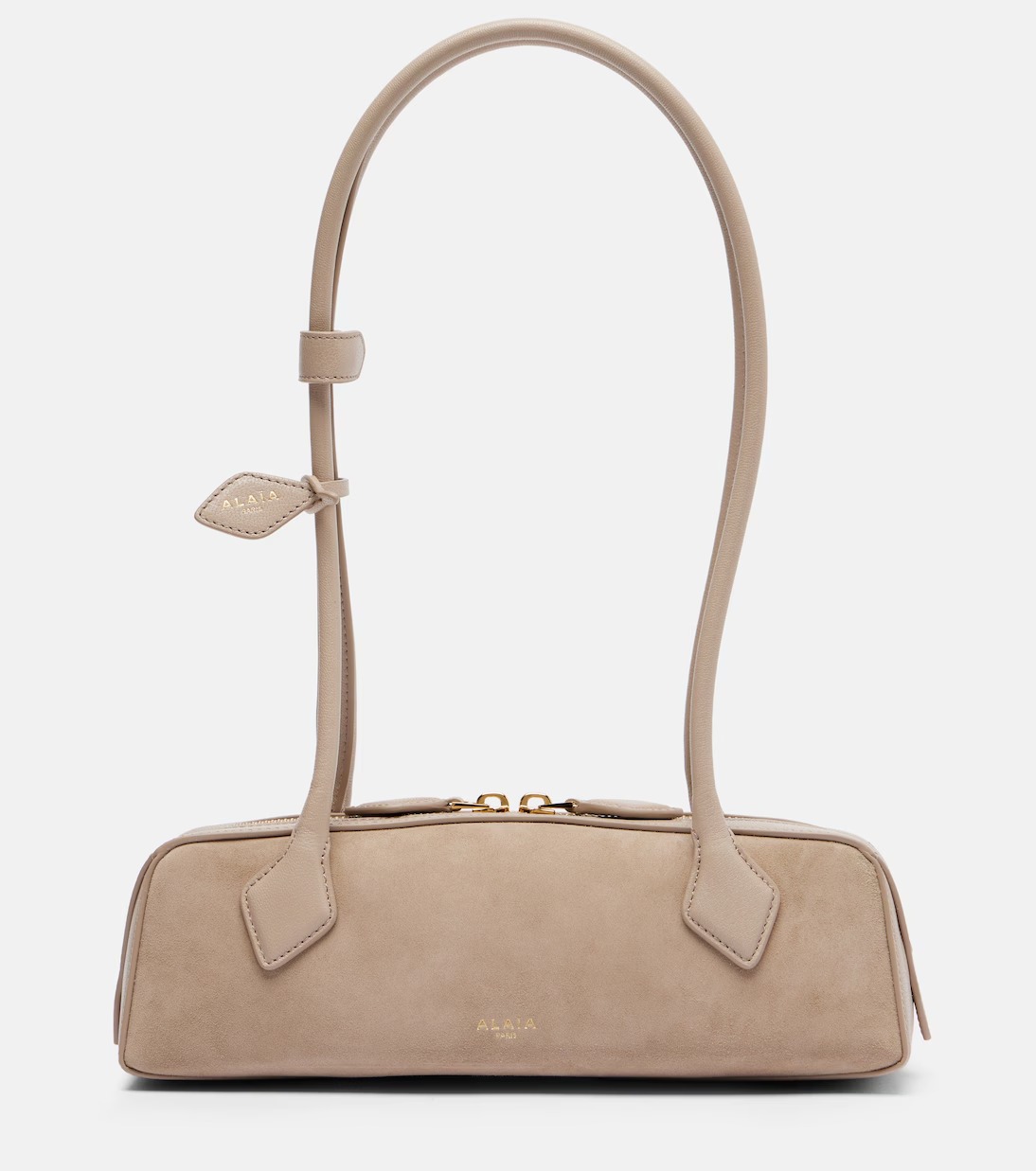 Alaïa Le Teckel Small Suede Shoulder Bag Beige | Crown Clutch Alaïa Le Teckel Small Suede Shoulder Bag Beige | Crown Clutch