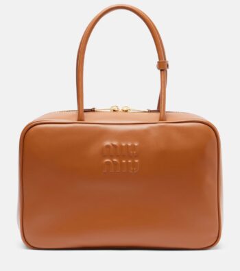 Miu Miu Beau leather tote bag in cognac brown calf leather with gold-tone hardware