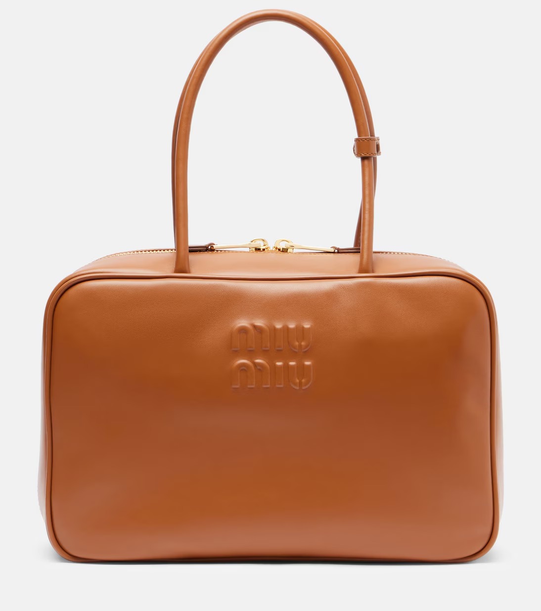 Miu Miu Beau leather tote bag in cognac brown calf leather with gold-tone hardware Miu Miu Beau leather tote bag in cognac brown calf leather with gold-tone hardware