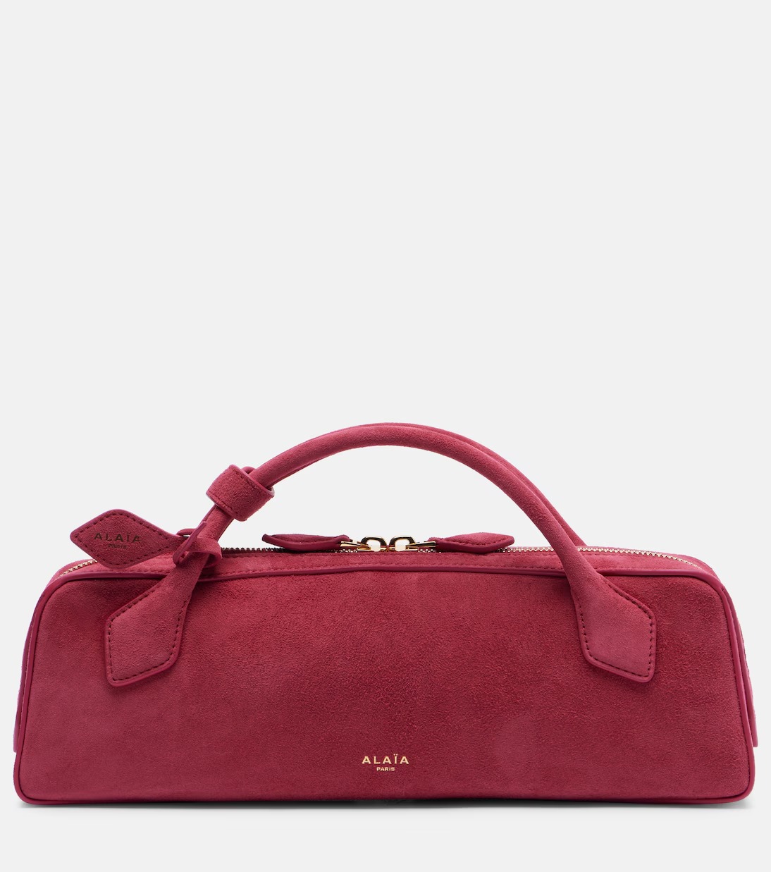 Alaïa Le Teckel Small Suede Clutch Bag in Framboise Pink Alaïa Le Teckel Small Suede Clutch Bag in Framboise Pink