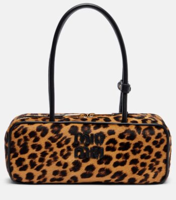 Miu Miu leopard-print calf hair shoulder bag in brown and black with leather trim