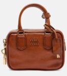 Miu Miu Arcadie Small leather tote bag in brown calf leather with gold hardware