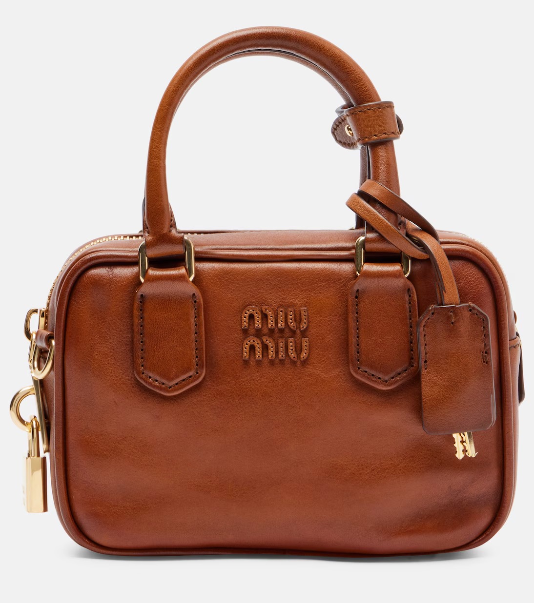 Miu Miu Arcadie Small leather tote bag in brown calf leather with gold hardware Miu Miu Arcadie Small leather tote bag in brown calf leather with gold hardware